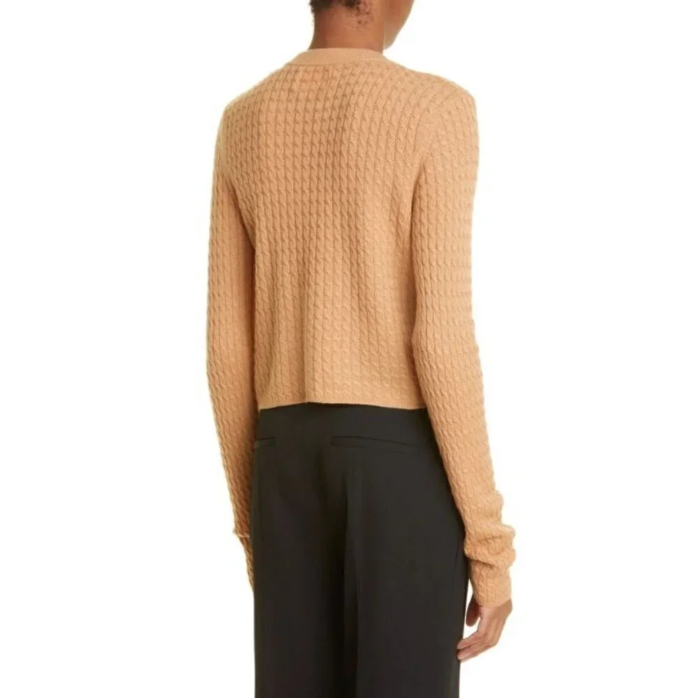 Loulou Studio Mati Wool Cashmere Cable-Knit Button Front Cardigan Beige Size S